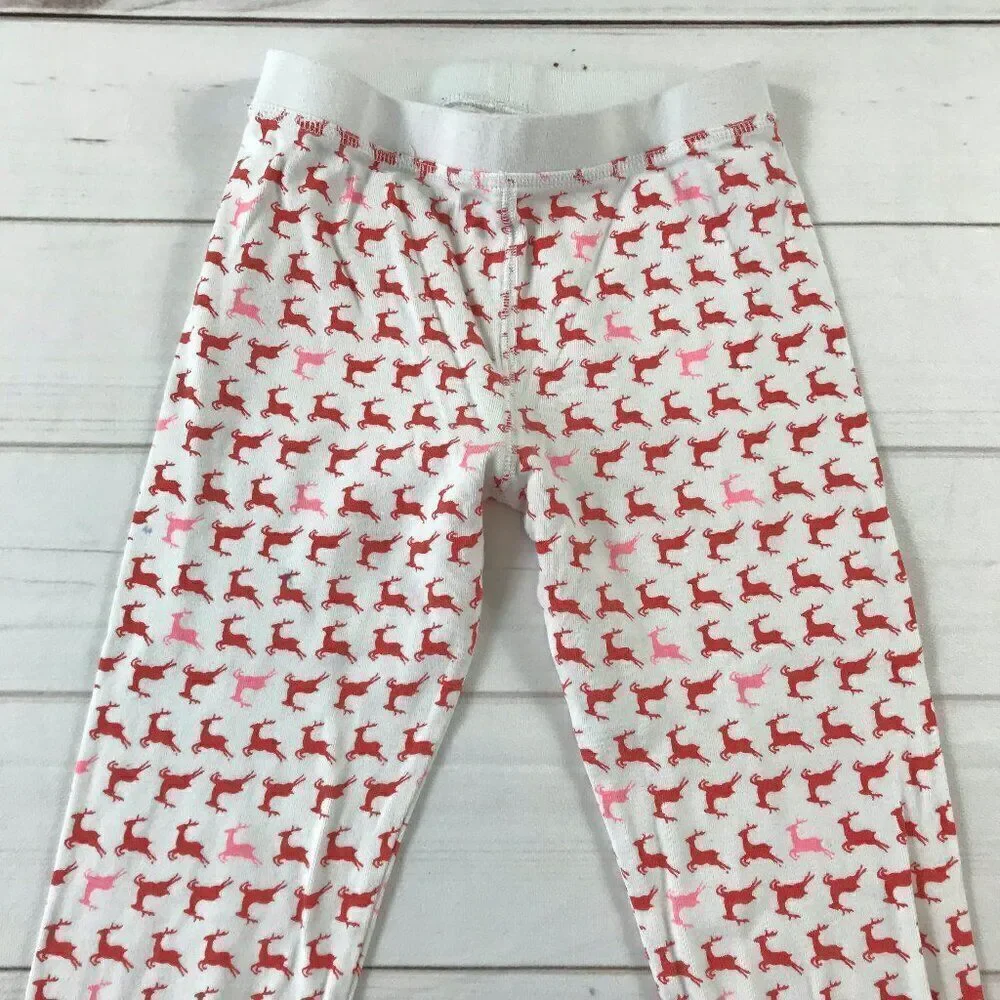 J.Crew Kids Girls Size 10 Red Prancing Reindeers White Pajama Set